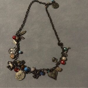 Trendy silver chic boutique patina vintage Multicolor Charm necklace